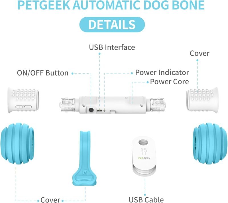 PETGEEK Interactive Dog Toys, Automatic Toys for Dogs to Keep Them Busy, Electronic Dog Bones with Safe & Durable Material, Equipped with Rechargeable USB (Blue) - Image 3