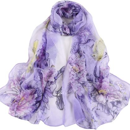 E-Clover Herebuy - Unique Women's Floral Scarves: Chiffon Flowers & Birds Printed Scarf