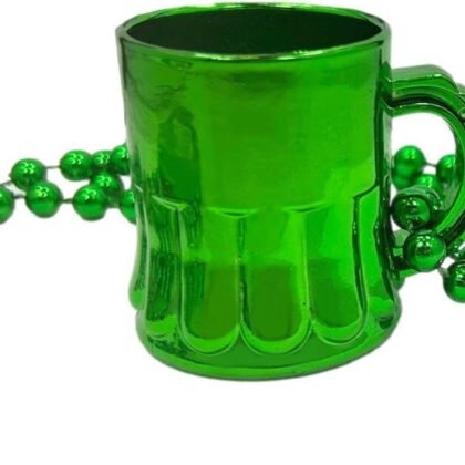 St. Patrick's Mardi Gras Beads Shot Glass Beaded Necklace Green Day Beer Stein Cup Necklace Party Supply Decoration Goodie Bag Party Favor Costume Accessory