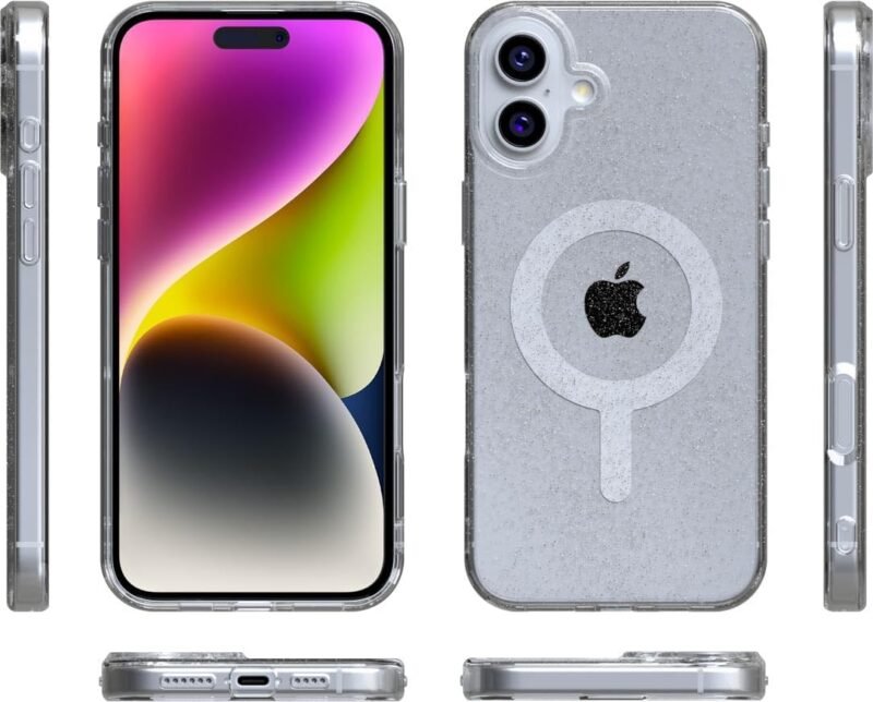 Casely iPhone 16 Case | Glitter Clear Skies | Clear Shimmer Case Clear iPhone Cases | Classic Ultra-Slim Design | Compatible with MagSafe - Image 8
