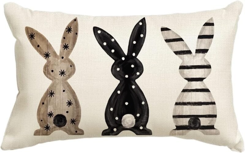 AVOIN colorlife Easter Rabbits Throw Pillow Cover, 12 x 20 Inch Bunny Cushion Case Decoration for Sofa Couch