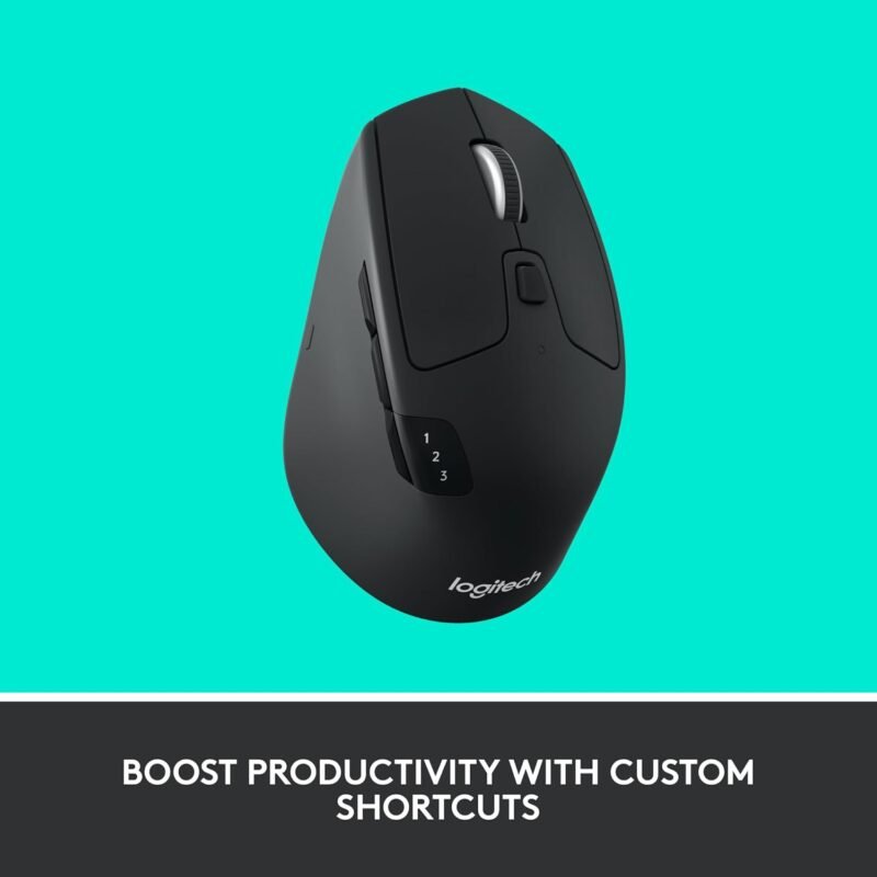 Logitech M720 Triathlon Multi-Device Wireless Mouse, Bluetooth, USB Unifying Receiver, 1000 DPI, 6 Programmable Buttons, 2-Year Battery, Compatible with Laptop, PC, Mac, iPadOS - Black - Image 3