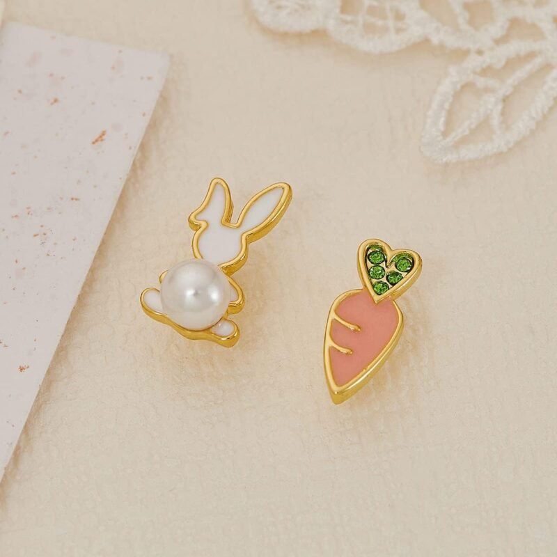 MUYAN Cute Small Easter Bunny Earrings for Women Carrot Rabbit Easter Studs Holiday Jewelry - Image 5
