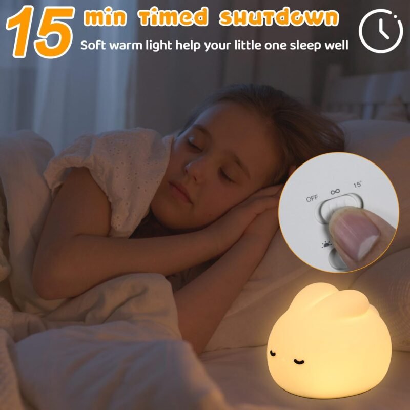 Cute Bunny Night Light, 3 Level Dimmable Nursery NightLight for Kids, Multicolor Rechargeable Silicone Squishy Rabbit Lamp with Tap Control & Timer for Breastfeeding Toddler Baby Kids Decor Gift - Image 4