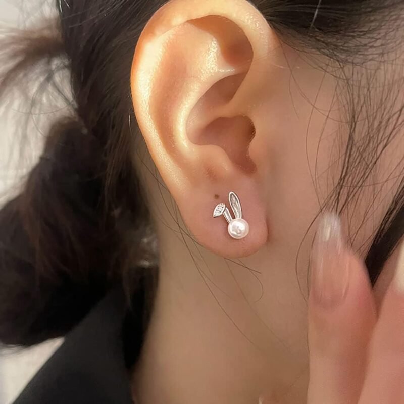 SLUYNZ 925 Sterling Silver Easter Rabbit Studs Earrings for Women Teen Girls Pearl Rabbit Earrings Studs - Image 4