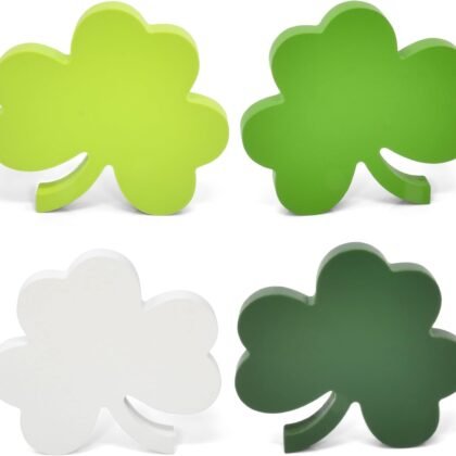 Gift Boutique 4 St Patrick's Day Shamrock Wooden Table Decorations Centerpiece Block Clover Shape Irish Patty's Tiered Tray & Tabletop Sign Decor for Mantle Home Wood Saint Patrick Party Supplies