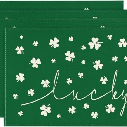 Artoid Mode Green Lucky Shamrock St. Patrick's Day Placemats Set of 4, 12x18 Inch Seasonal Spring Table Mats for Party Kitchen Dining Decoration