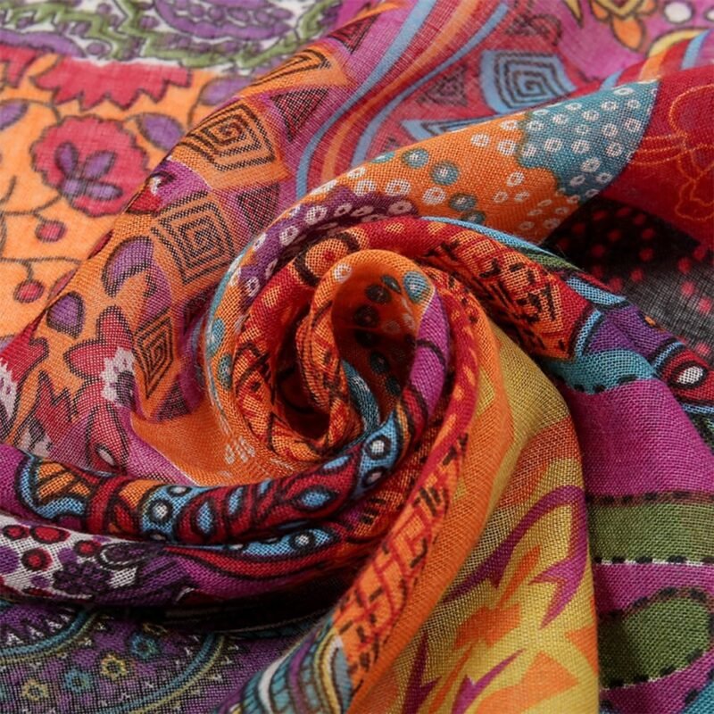 Yeieeo Boho Scarf for Women Lightweight Floral Printed Scarf Fall Winter Fashion Fringed Shawl - Image 3