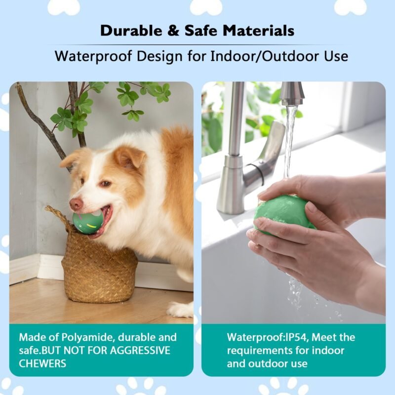 Dog Balls,The 3rd Generation Interactive Toys for Puppy/Small/Medium/Large Dogs,Improved Dog Rolling Effect Tennis Ball with Strap, Tough Motion Activated Automatic Moving Dog Toys (Green) - Image 4
