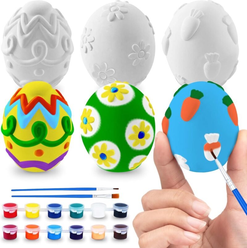 ArtCreativity 3D Easter Egg Painting Kit - Easter Craft Kit Includes Molds, Paint, Brushes for Kids & Adults - Ceramic Plaster Painting Kit - DIY Gifts for Spring - Basket Stuffers