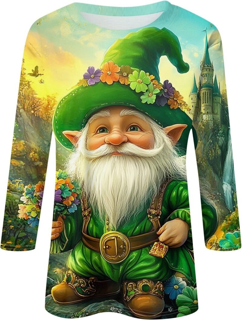 St Patricks Day Shirt Women 2025 Funny Lucky Irish Shamrock Paddy's Day Tee Crew Neck 3/4 Sleeve Graphics T-Shirt - Image 3