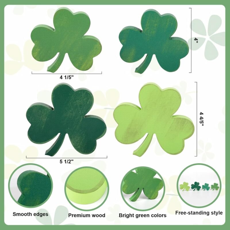 Shamrock St Patricks Day Decorations, Wooden St. Patrick's Day Tiered Tray Decor Set of 4, Green Clover Saint Patrick Day Table Top Decoration for Home, Shelf, Door, Office Party (Retro) - Image 2
