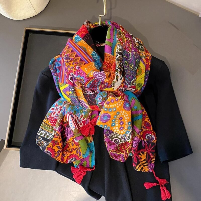 Yeieeo Boho Scarf for Women Lightweight Floral Printed Scarf Fall Winter Fashion Fringed Shawl - Image 6