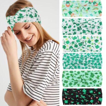 Kachanaa 6 Packs St. Patrick’s Day Headbands for Women Elastic Non-Slip Green Irish Shamrock Hat Hair Accessories for Party and Gifts for Girls Teens