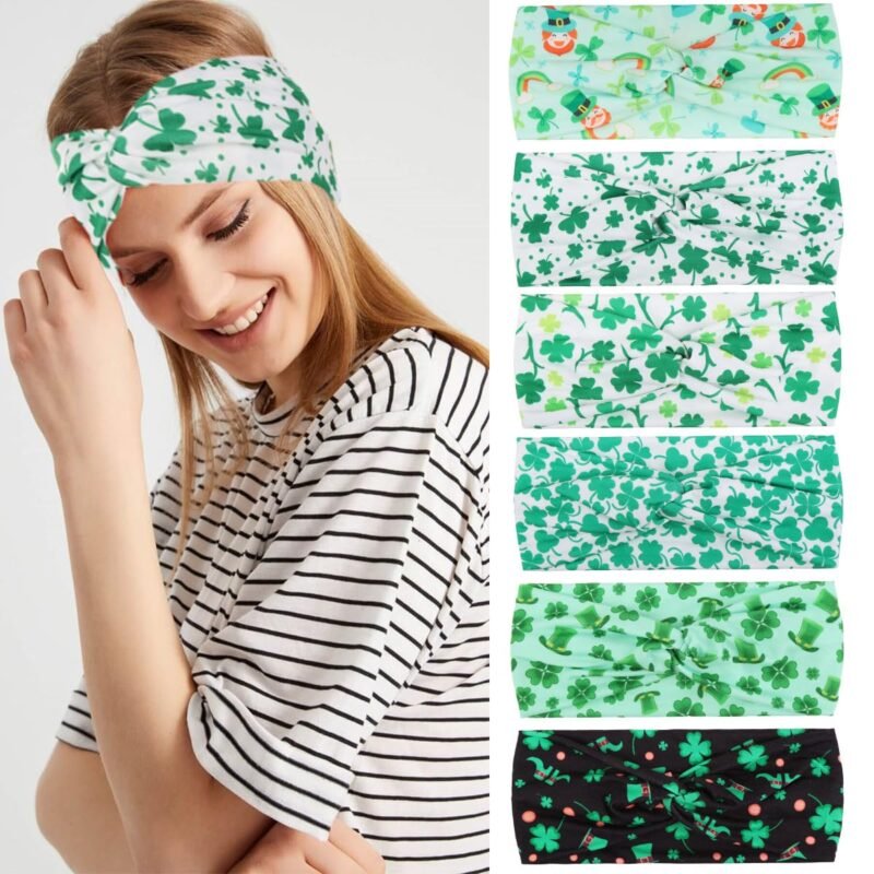 Kachanaa 6 Packs St. Patrick’s Day Headbands for Women Elastic Non-Slip Green Irish Shamrock Hat Hair Accessories for Party and Gifts for Girls Teens