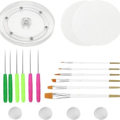 Cookie Decorating Kit Supplies Including 1 Acrylic Cookie Turntable 6 Cookie Scribe Needle2 Silicone Mesh Mats 6 Cookie Decoration Brushes 4 Rubber Feet Bumpers