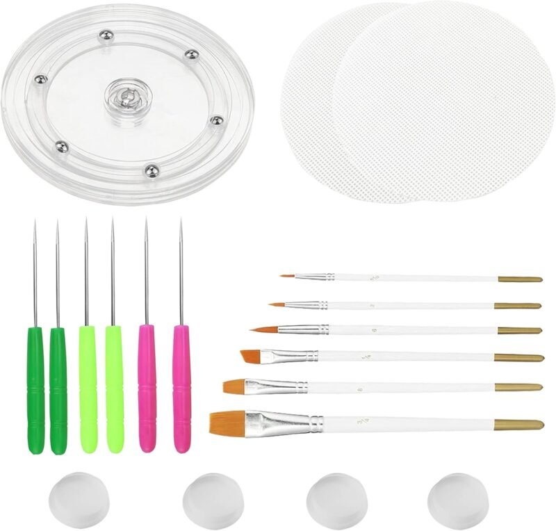 Cookie Decorating Kit Supplies Including 1 Acrylic Cookie Turntable 6 Cookie Scribe Needle2 Silicone Mesh Mats 6 Cookie Decoration Brushes 4 Rubber Feet Bumpers
