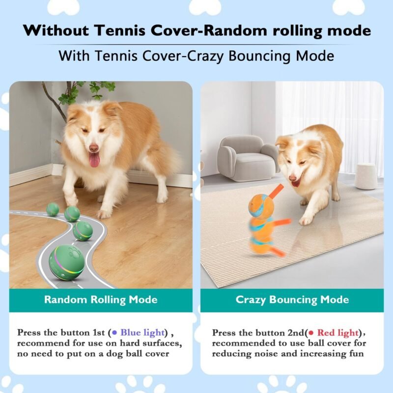 Dog Balls,The 3rd Generation Interactive Toys for Puppy/Small/Medium/Large Dogs,Improved Dog Rolling Effect Tennis Ball with Strap, Tough Motion Activated Automatic Moving Dog Toys (Green) - Image 2