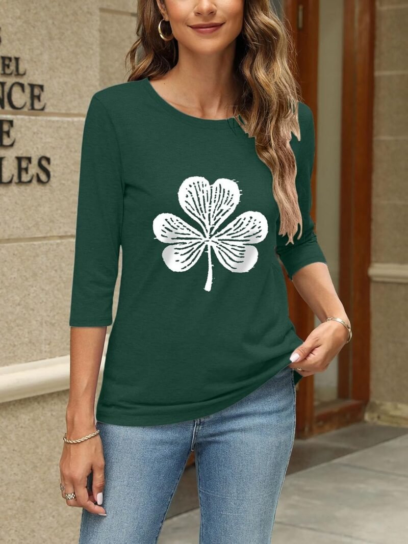 Womens 3/4 Length Sleeve Tops Crew Neck Basic Tees Shirts Casual Loose Fit Blouses - Image 2