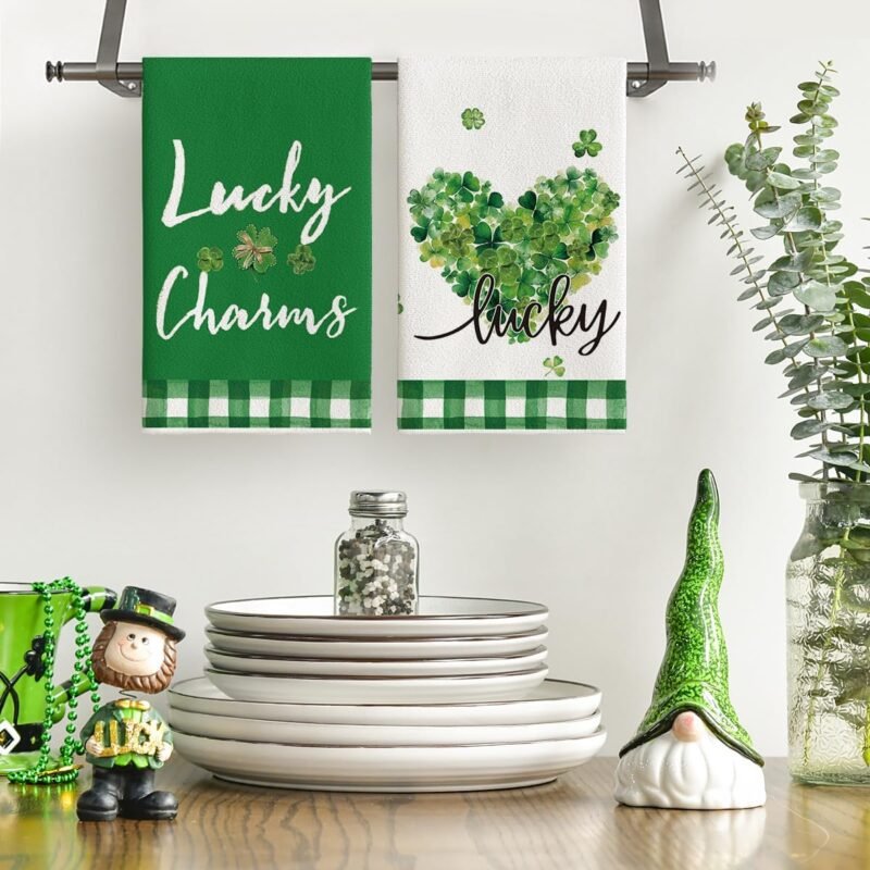 Artoid Mode Buffalo Plaid Shamrock St. Patrick's Day Kitchen Towels Dish Towels, 18x26 Inch Farmhouse Spring Decoration Hand Towels Set of 4 - Image 3