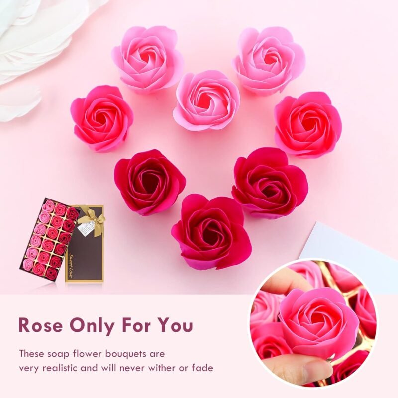 Floral Scented Bath Soap Rose Flower Petals, JIALEEY Plant Essential Oil Rose Soap Set Guest Soap Shaped Petals Best Gifts Ideas for Her Women Teens Girls Mom Birthdays, 18 PCS Pink - Image 3