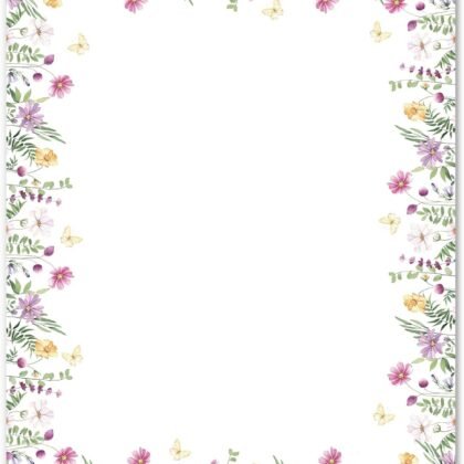 AnyDesign 60 Sheets Floral Stationery Paper Watercolor Wildflower Butterfly Border Letterhead Spring Letter Writing Paper for Notes Greeting Cards Invitation Office School Printing, 8.5 x 11 Inch