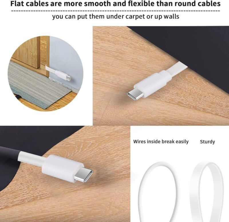Uogw Type C Cable Compatible with Petcube Cam Indoor/Petcube Cam 360/TP-Link Tapo C120,Blink mini2,Blink Outdoor 4,USB to Type C Power Cord,10Ft Flat Power Extension Cable(2Pack,White) - Image 4