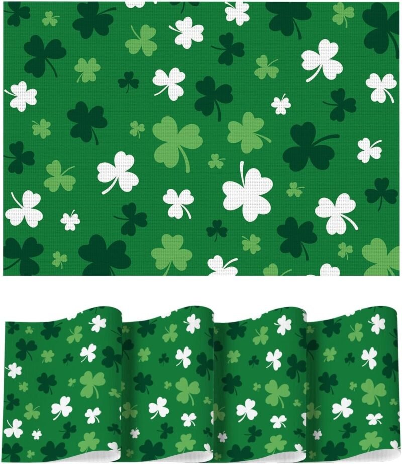 Artoid Mode Green Shamrock Vinyl St. Patrick's Day Placemats Set of 4, 12x18 Inch Wipeable Non-Slip Spring PVC Place Mats for Party Kitchen Dining Decor