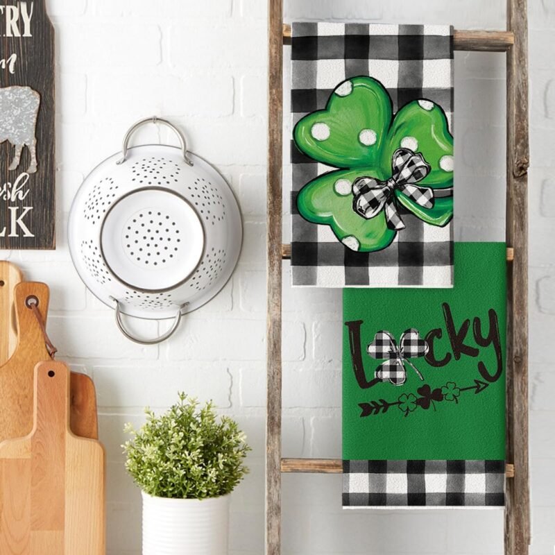 Artoid Mode Buffalo Plaid Dots Shamrocks Lucky St.Patrick's Day Kitchen Towels Dish Towels, 18x26 Inch Seasonal Spring Decoration Hand Towels Set of 2 - Image 4