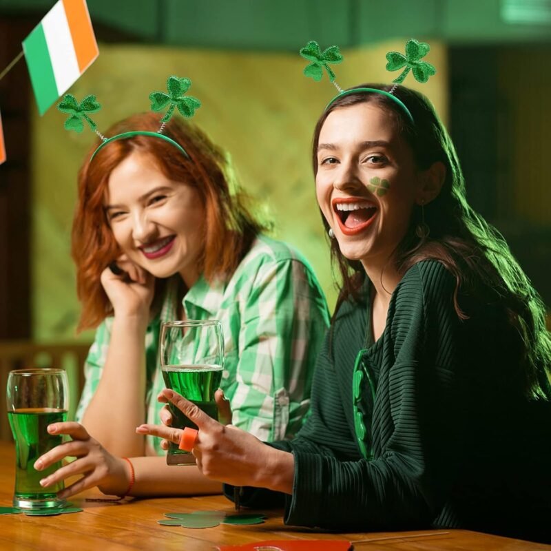 2 Pieces St Patrick's Day Shamrock Headbands Green Clover Plain Hair Hoops Band Head Boppers Irish Party Costume Accessories - Image 4