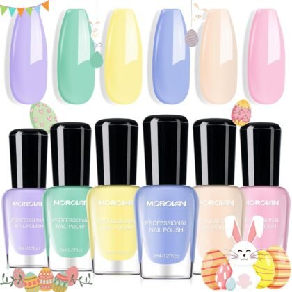 Morovan Nail Polish Set Fingernail: Pastel Macaron Rainbow Nail Polish Kit Regular Air Quick Dry Easter Nail Polish Pack for Women Nail Art Design Easter Gift Holiday Party 0.27oz