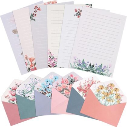 36 PCS Writing Paper and Envelopes Set,Warm Floral Themed Stationary Set for Wedding Invitations Wishes,24 Lined Stationery Paper with 12 Envelops