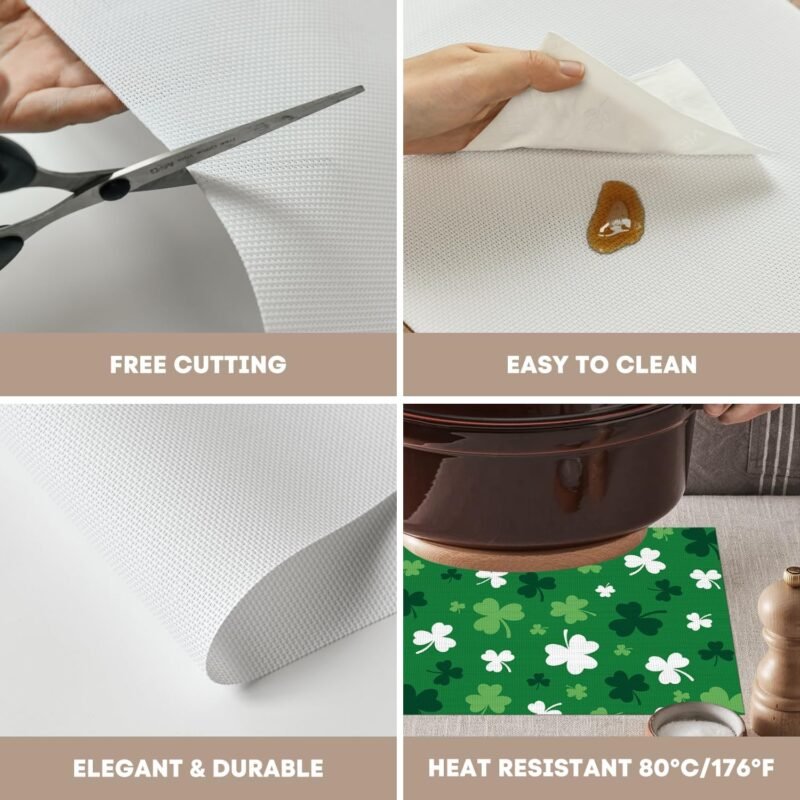 Artoid Mode Green Shamrock Vinyl St. Patrick's Day Placemats Set of 4, 12x18 Inch Wipeable Non-Slip Spring PVC Place Mats for Party Kitchen Dining Decor - Image 7