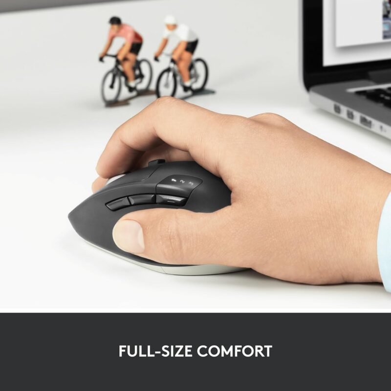 Logitech M720 Triathlon Multi-Device Wireless Mouse, Bluetooth, USB Unifying Receiver, 1000 DPI, 6 Programmable Buttons, 2-Year Battery, Compatible with Laptop, PC, Mac, iPadOS - Black - Image 7