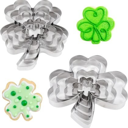 10PCS Shamrock Cookie Cutter Set,Four Leaf Clover Shaped Cookie Cutters,St Patricks Stainless Steel Cookie Cutters,For Baking Decorative Party Supplies by EGYPAMID