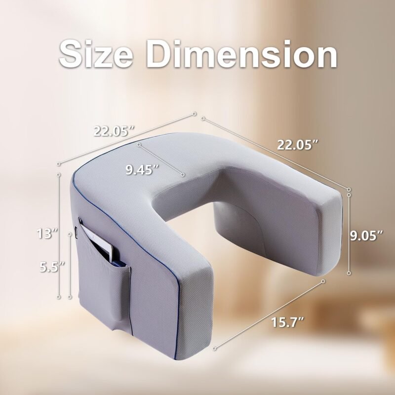 Soft Lap Desk Pillow for Adult, Extra Large Reading Pillow with Pocket, Arm Rest Pillow, Memory Foam Bed Rest Pillow can Reading, Working in Bed Floor Sofa (Grey) - Image 3