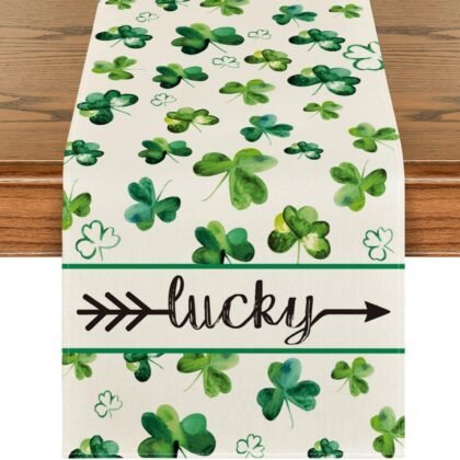 Artoid Mode Lucky Clover Shamrocks Table Runner, Seasonal St. Patrick's Day Holiday Kitchen Dining Table Runner for Home Party Decor 13 x 120 Inch