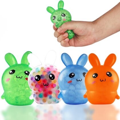 Easter Basket Stuffers, 4 Pack Squishy Easter Bunny Stress Balls for Adults, Easter Basket Stuffers, Easter Toys Stress Relief Fidget Balls ,Easter Basket Ideas Gifts