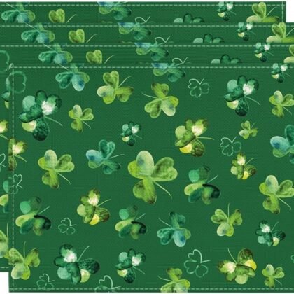 Artoid Mode Green Lucky Shamrock St. Patrick's Day Placemats Set of 4, 12x18 Inch Seasonal Spring Table Mats for Party Kitchen Dining Decoration