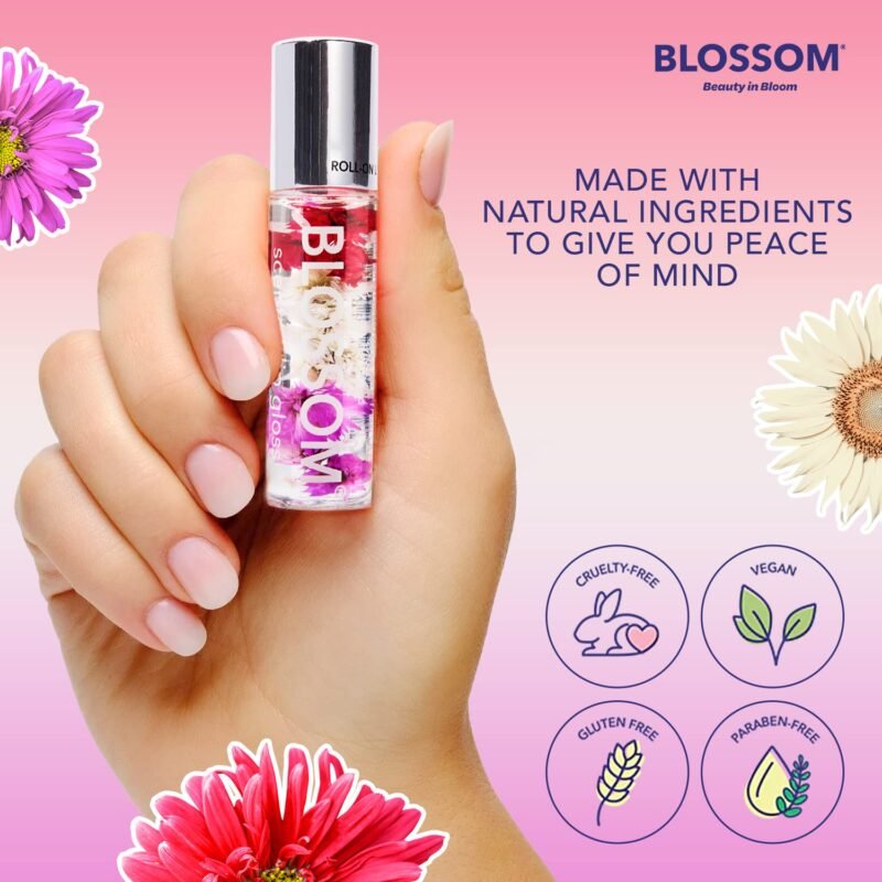 Blossom Roll on Lip Gloss, Scented Clear High Shine Moisturizing Lip Oil, Non Sticky, Infused with Real Flowers, Made in USA, 0.3 fl. oz./9ml, 3 pack Mini Gift Set, Strawberry, Watermelon, Mango - Image 3
