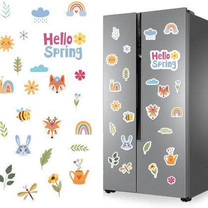 2025 New Easter Magnetic Sticker Magnet Spring Forest Flower Animal Theme, Magnetic for Refrigerator Decorations, Magnets for Fridge Metal Door Decor (24 PCS)(1 Set, Spring Flower)