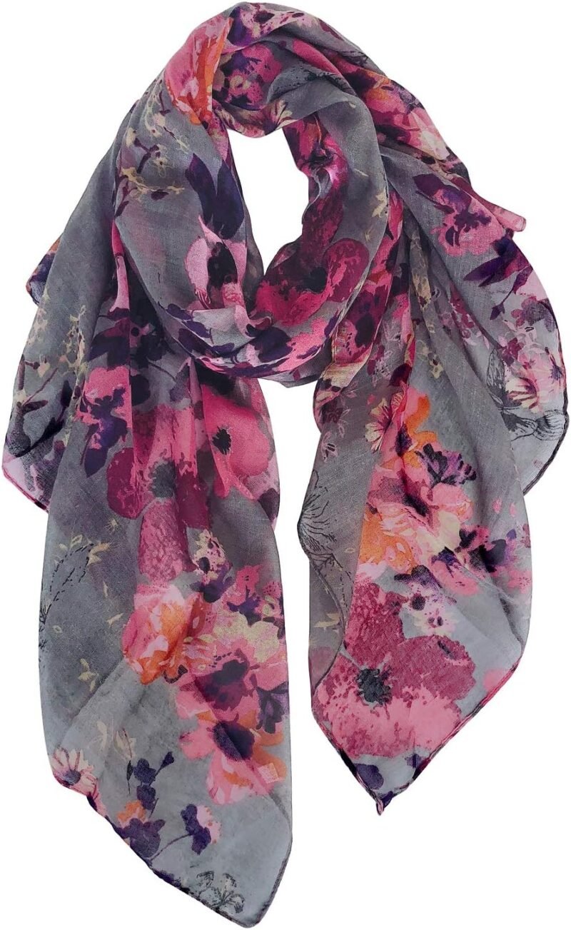 GERINLY Lightweight Scarves Fashion Flowers Print Women Cotton Wrap Scarf Head Shawl Spring Gift
