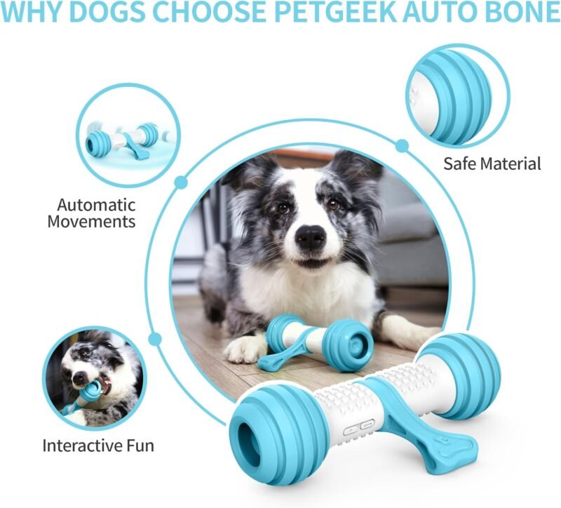 PETGEEK Interactive Dog Toys, Automatic Toys for Dogs to Keep Them Busy, Electronic Dog Bones with Safe & Durable Material, Equipped with Rechargeable USB (Blue) - Image 2