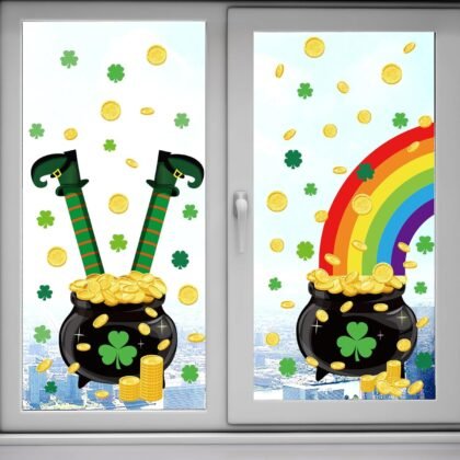 St Patricks Day Window Clings Stickers Green Lucky Shamrock Window Stickers Irish Party Window Art Seasons Decals for St Patricks School Home Office Accessories Toddlers Party Supplies (St. Patrick's)