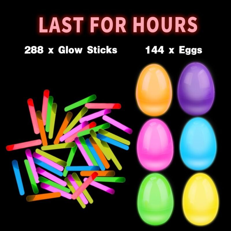 Amy & Benton 144 Easter Glow Eggs with 288 Mini Glow Sticks for Kids-Easter Eggs Glow in the Dark Egg Hunt Game Bulk Party Favors Boys Girls Classroom Prizes Decorations - Image 2