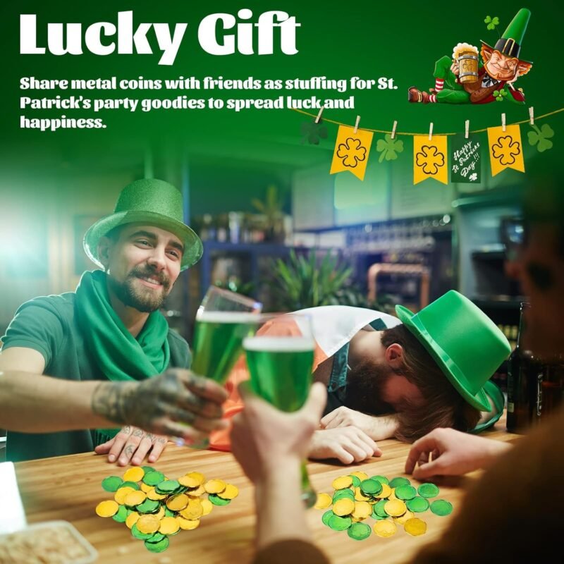 St Patrick's Day Decorations Plastic Gold Coins, 120 Pieces Shamrock Lucky Coins for St Patricks Day Decorations Favors - Image 5