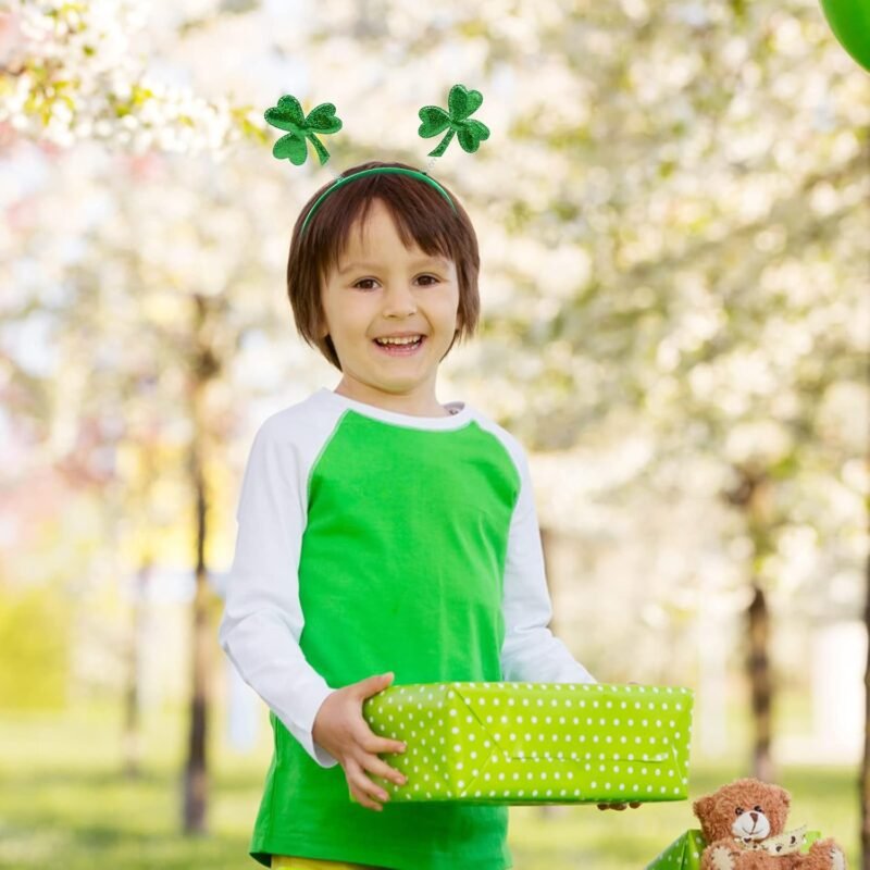 2 Pieces St Patrick's Day Shamrock Headbands Green Clover Plain Hair Hoops Band Head Boppers Irish Party Costume Accessories - Image 7