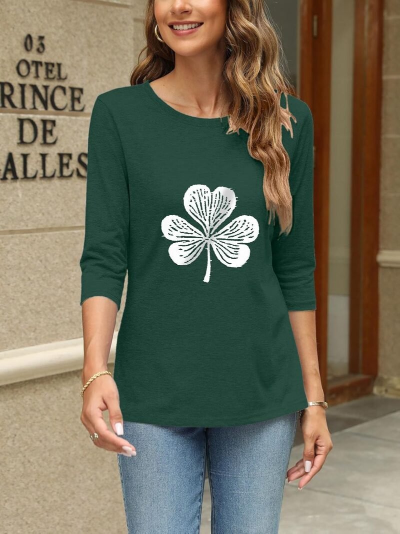 Womens 3/4 Length Sleeve Tops Crew Neck Basic Tees Shirts Casual Loose Fit Blouses - Image 4