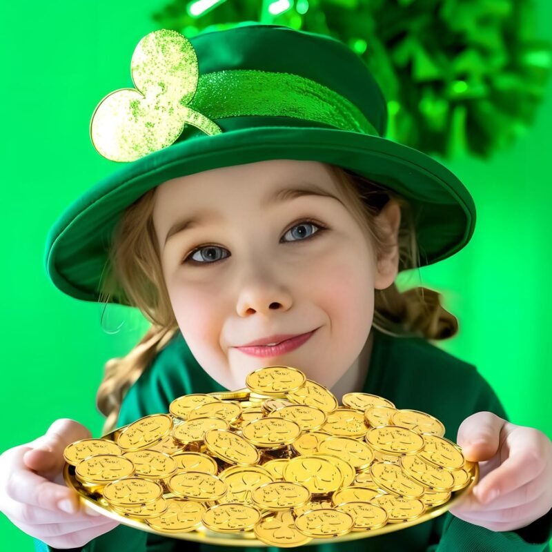 St. Patrick's Day Shamrock Gold Coins, 80Pcs Gold Coins Plastic Shamrock Coins Good Luck Gold Table Coins for St. Patrick's Day Decorations Irish Festival Supplies Party Favors - Image 5
