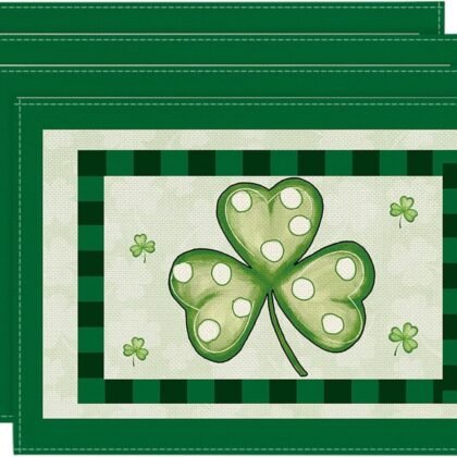 Artoid Mode St. Patrick's Day Quotes Green Placemat for Dining Table, 12 x 18 Inch Lucky Clover Shamrock Holiday Rustic Washable Table Mat Set of 4